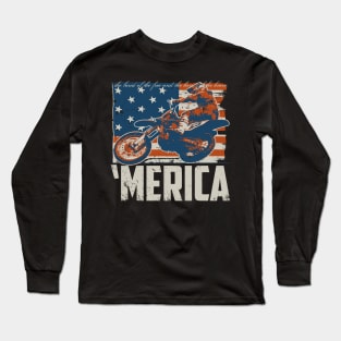 Motocross racer dirt bike 'Merica American Flag Long Sleeve T-Shirt